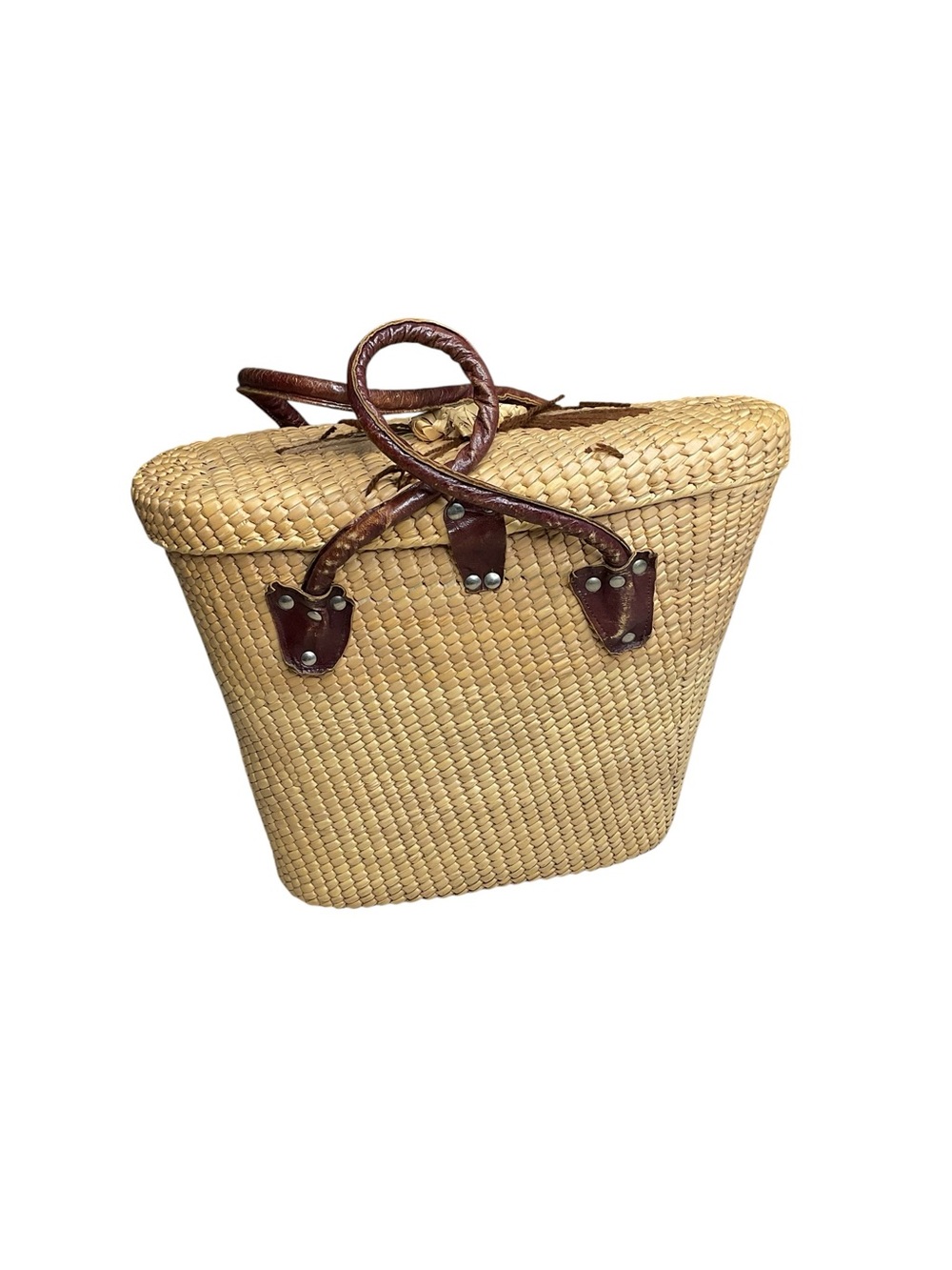 Vintage Woven Straw Basket Purse Floral Raffia Picnic Cottagecore Bag - Picture 3 of 7